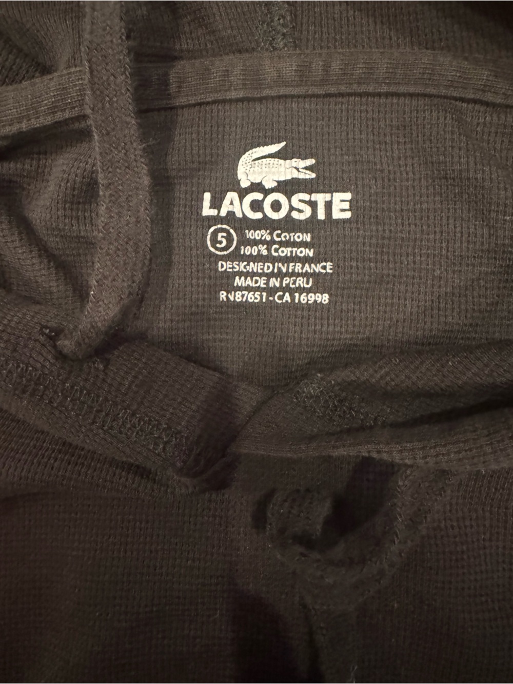 Lacoste Black Drawstring Hoodie with Embossed Logo